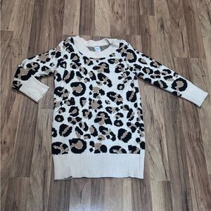 Cozy Casual Long Cream Sweater with Black and Tan Leopard Spots